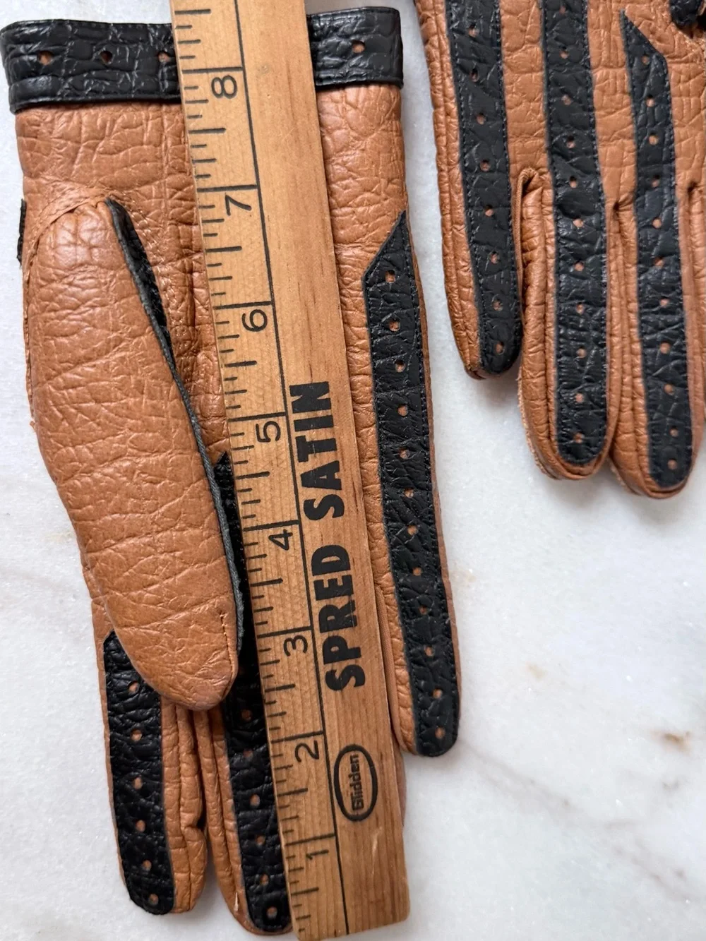 Brown Leather Gloves with Black Chevron Trim vintage